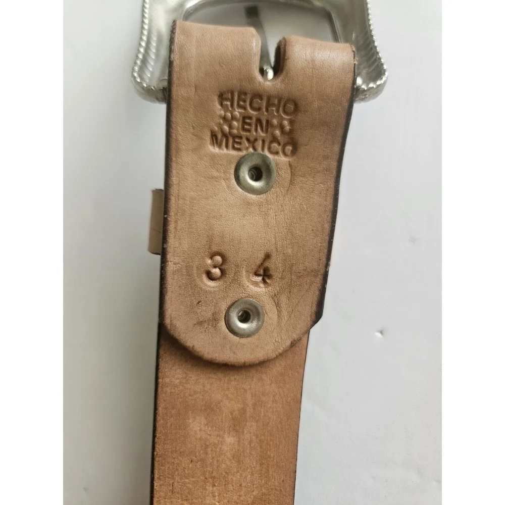 Vintage Hand-Tooled Sunflower Leather Belt Made In Mexico Womens Size 34
